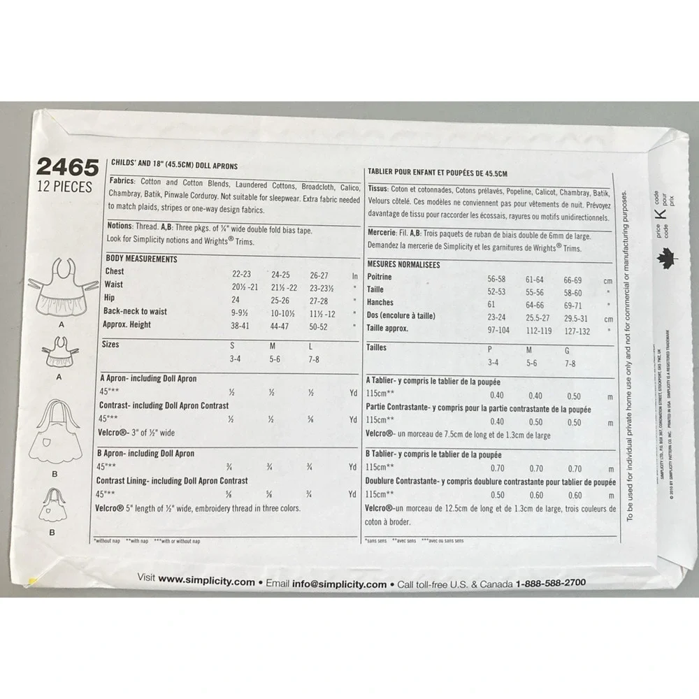 Simplicity 2465 childs